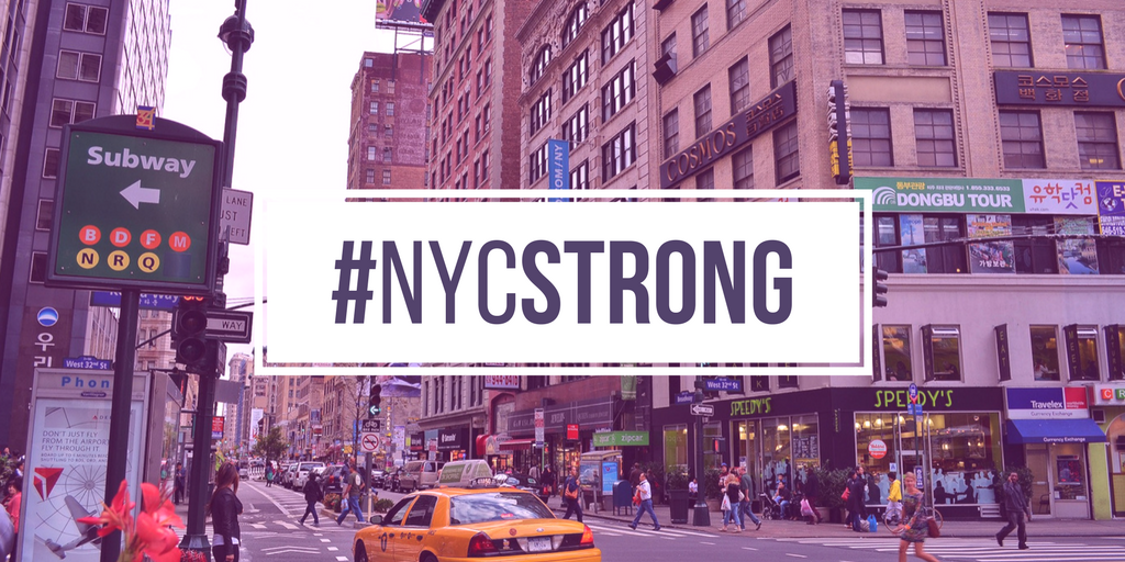 New York street with text, NYCStrong