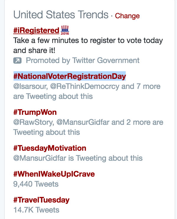 #NationalVoterRegistrationDay - trending