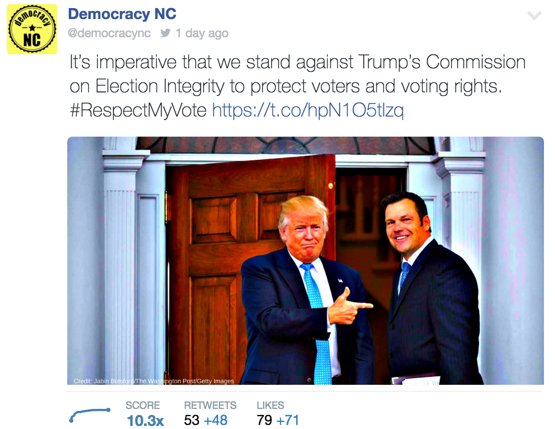 Democracy NC Pence-Kobach Twitter Post