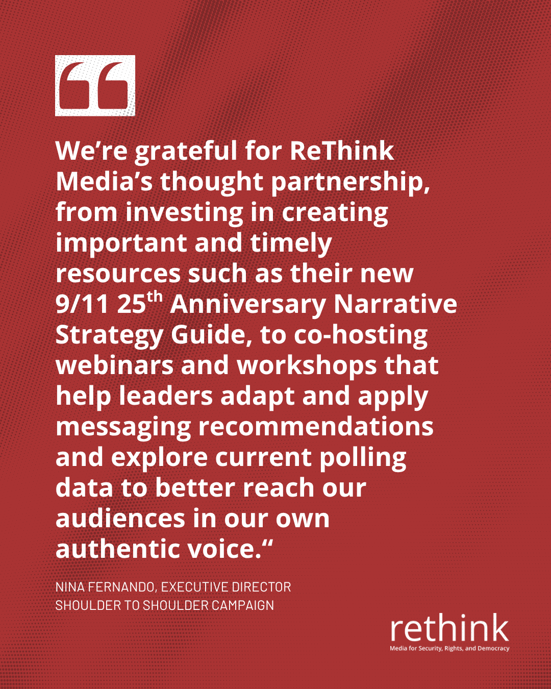 Testimonial quote from Shoulder to Shoulder